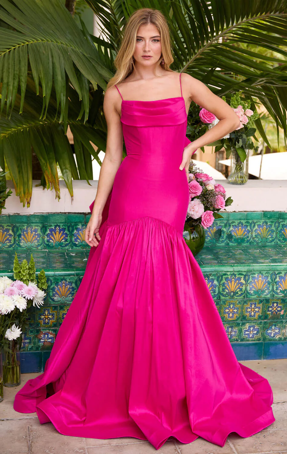 26422 - Ava Presley - Taffeta Mermaid Gown With Bow - Image 3