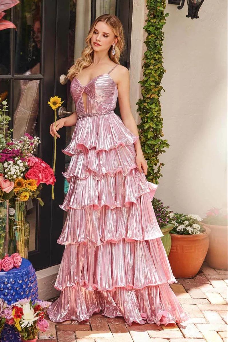 29263 - Ava Presley - Metallic Tiered Keyhole Gown - Image 8