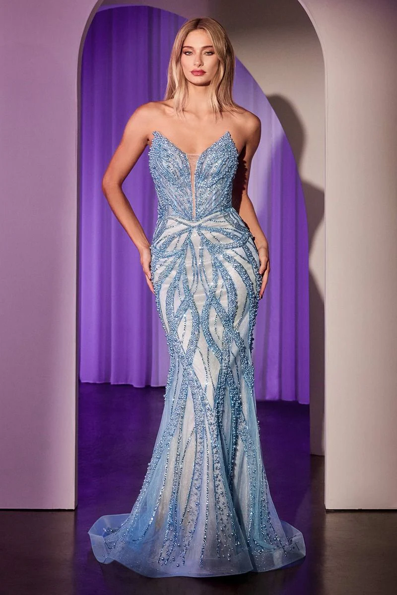 ADRIENNE GOWN - PEARL & CRYSTAL STRAPLESS FITTED DRESS - Image 6