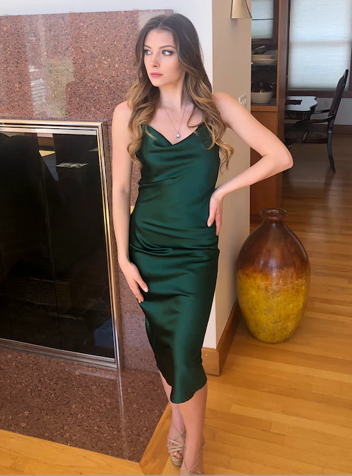 Aspen Midi Dress - Emerald Green Satin Slip Dress - Image 18