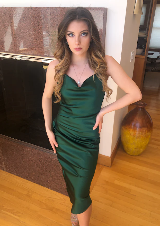 Aspen Midi Dress - Emerald Green Satin Slip Dress - Image 21