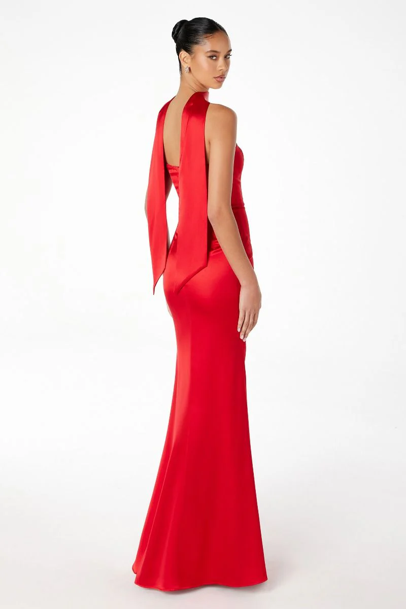 Brynn Maxi Dress - Strapless Fitted Satin Dress With Scarf - Image 19