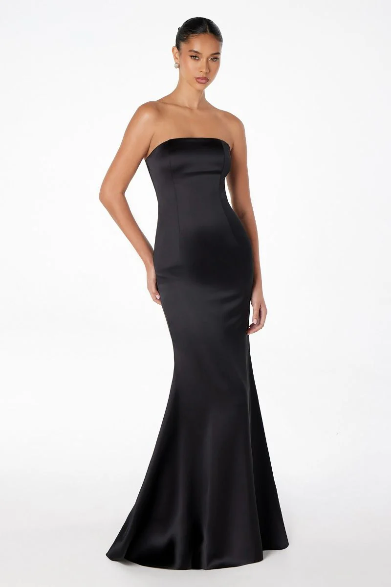 Brynn Maxi Dress - Strapless Fitted Satin Dress With Scarf - Image 22
