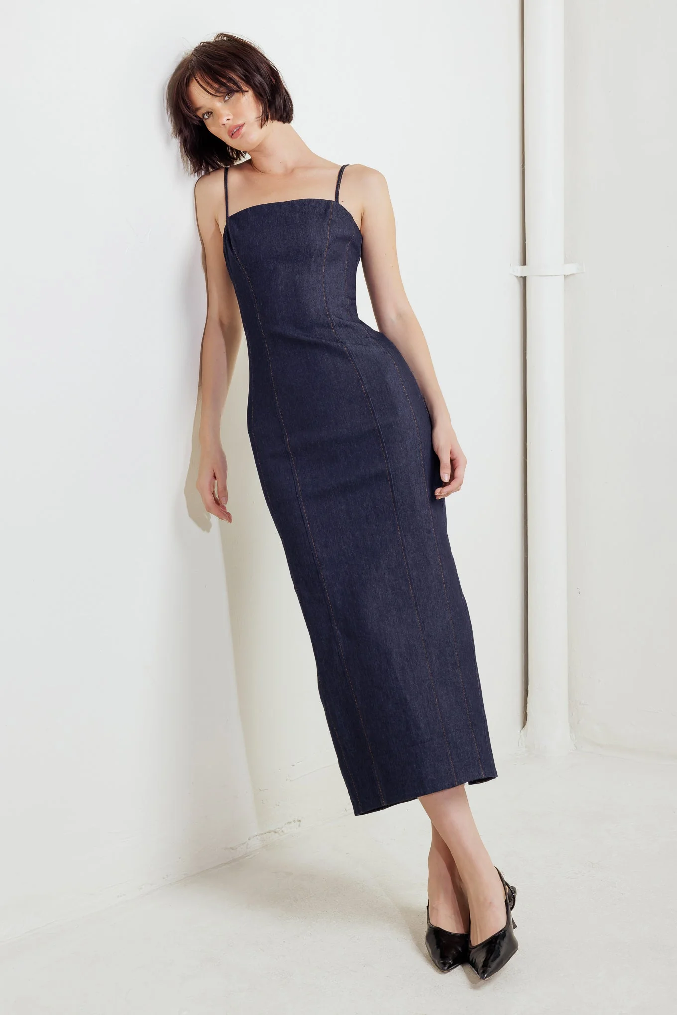 CAROLLA DARK DENIM MIDI DRESS - Image 3