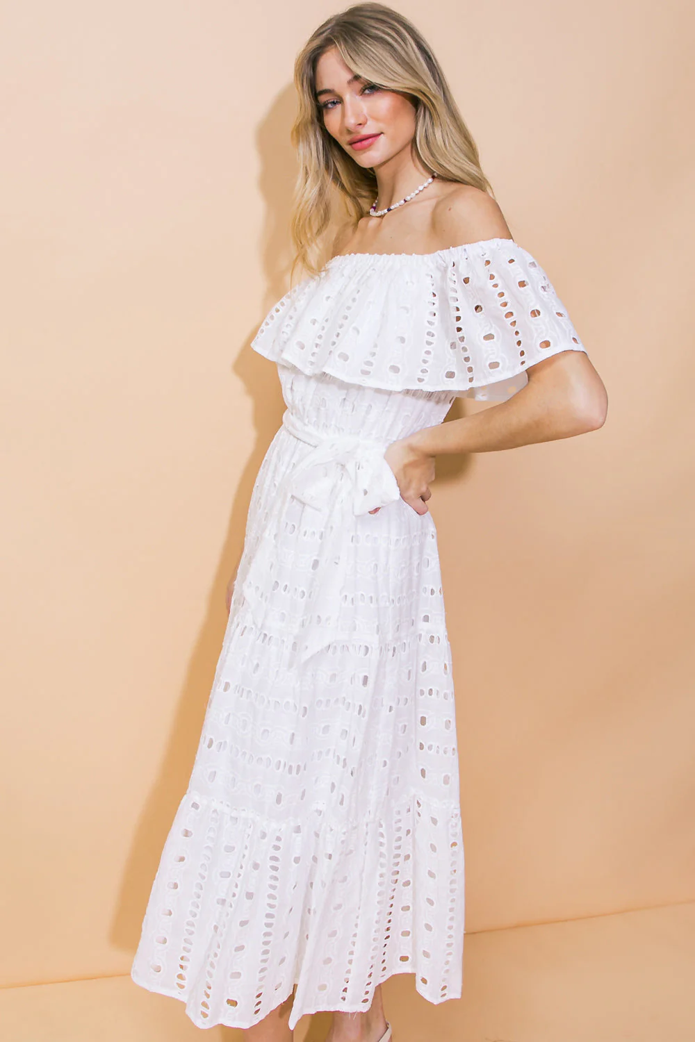 CATCHING MY BREATH EYELET MIDI DRESS - Image 10