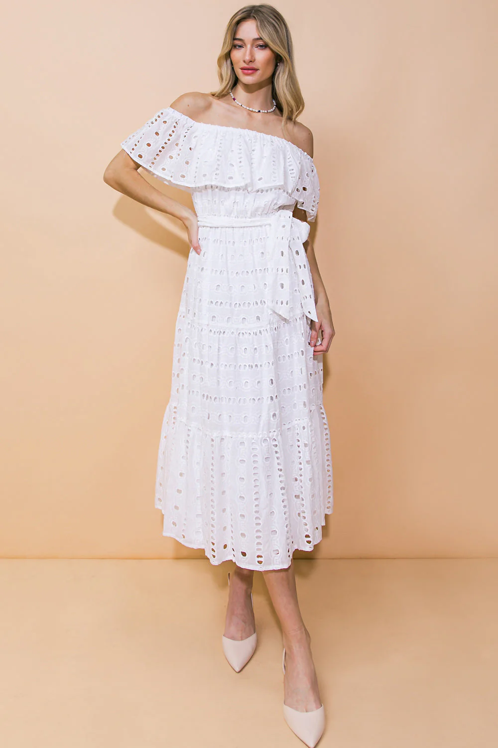 CATCHING MY BREATH EYELET MIDI DRESS - Image 7