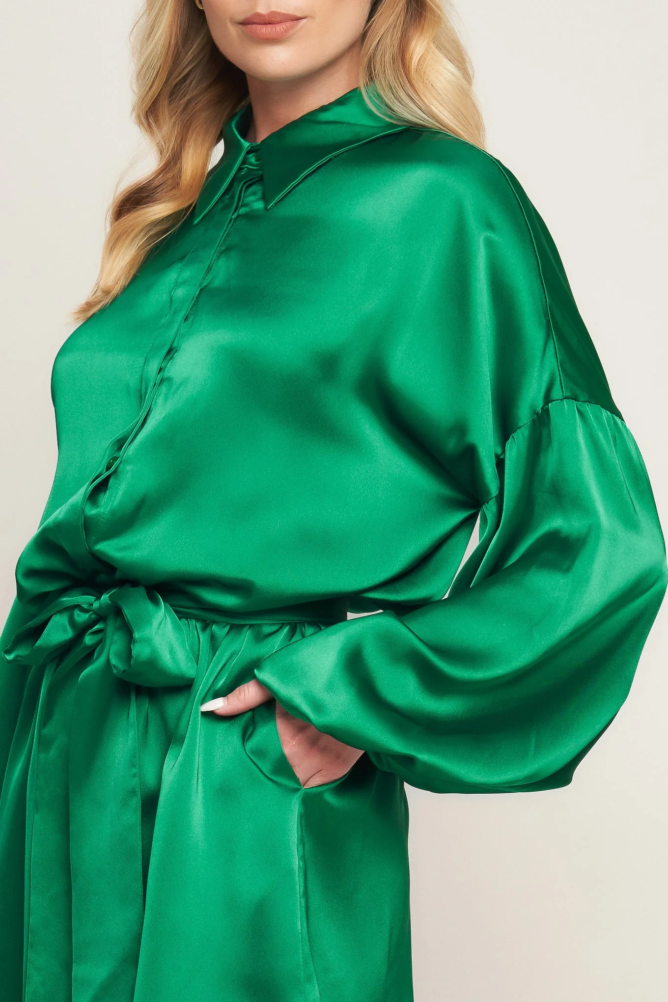 CELEBRATION TIME GREEN SATIN ROMPER WITH LONG SLEEVES - Image 7