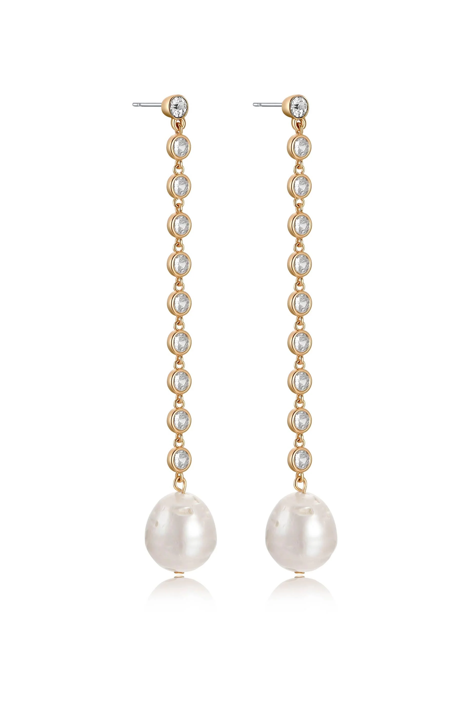 Crystal Chain Pearl Drop Earrings - Image 3
