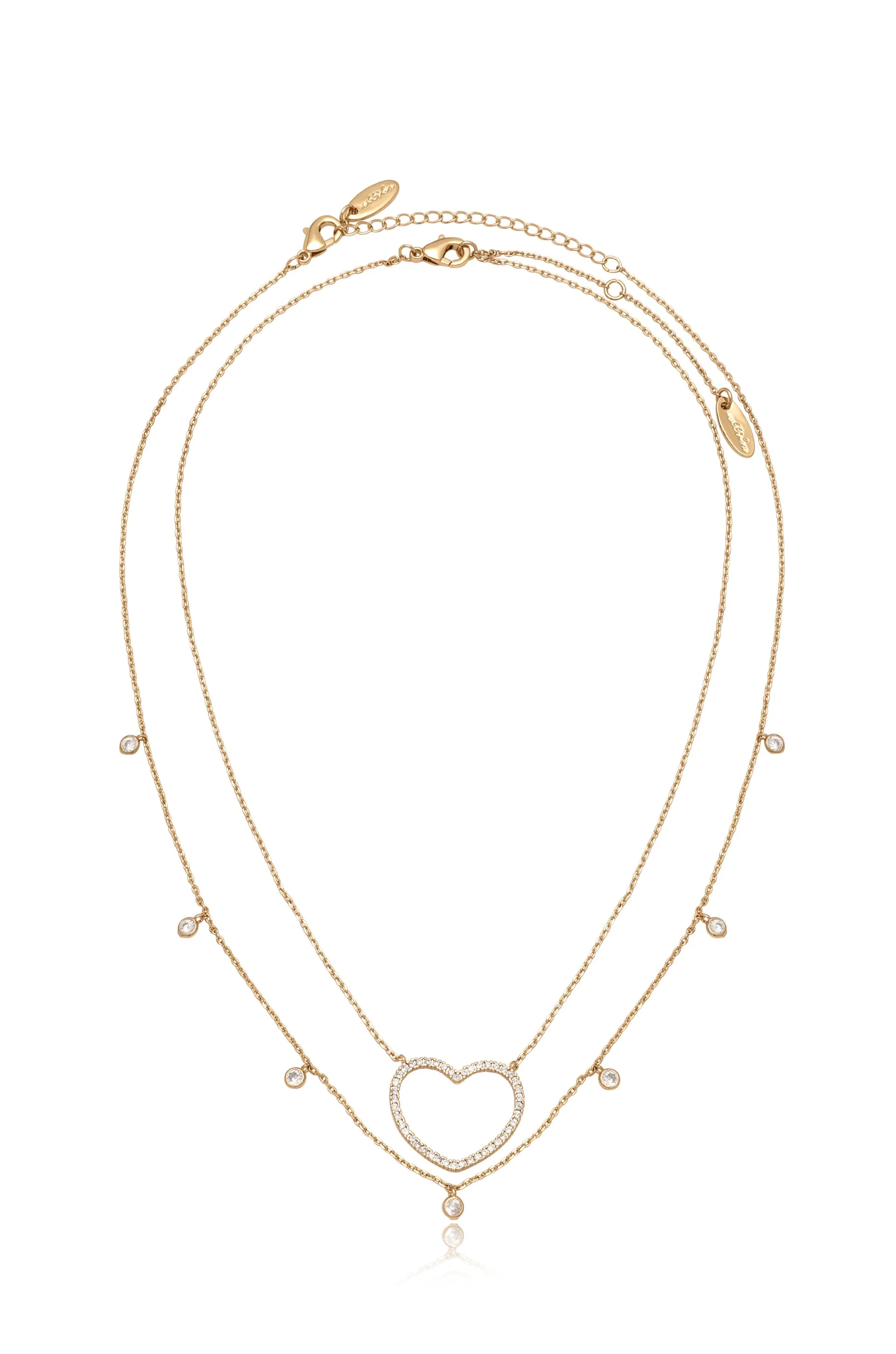 Crystal Heart and Drop Layered Necklace Set of 2 - Image 3