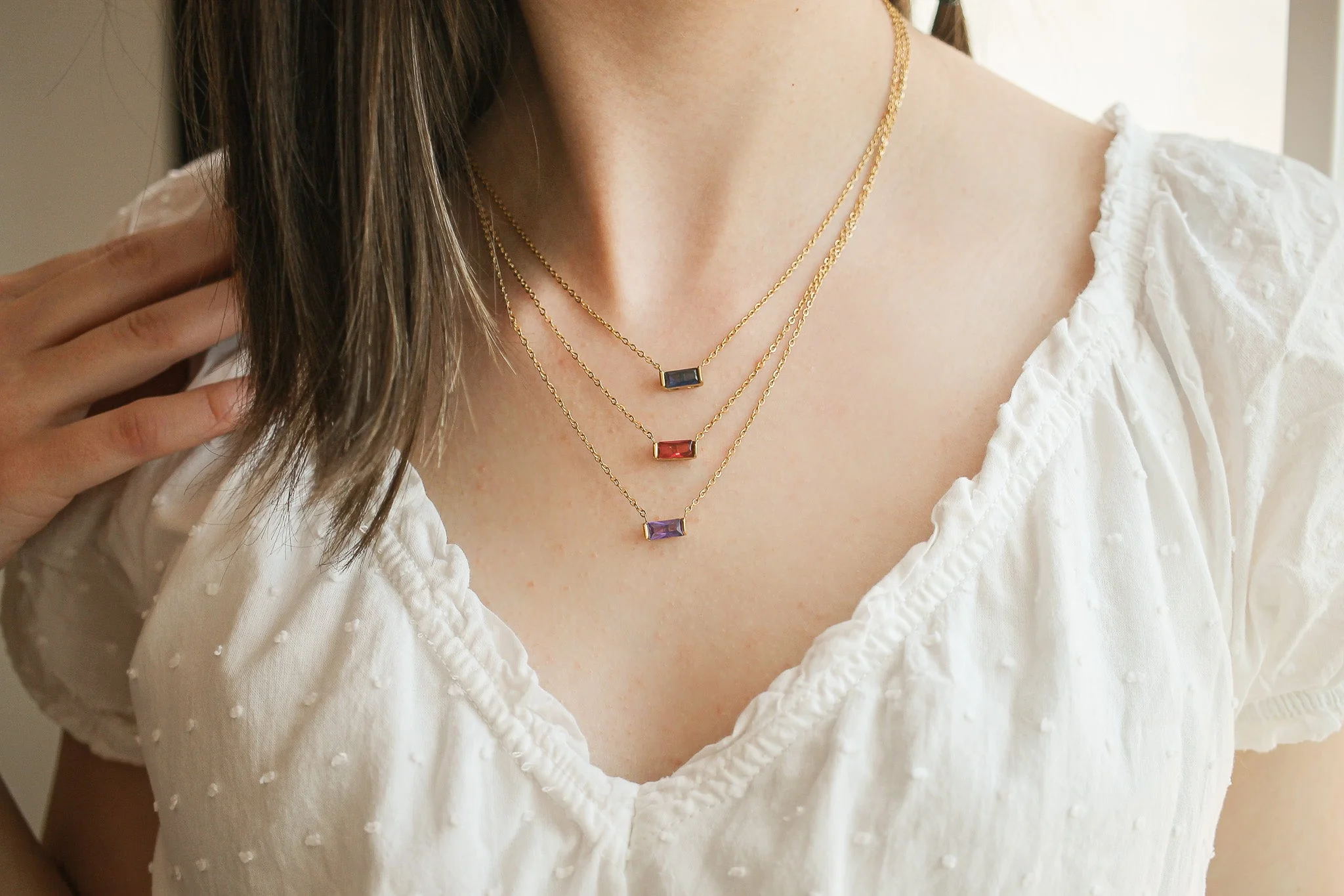 CZ Birthstone Necklace in Gold - Image 10