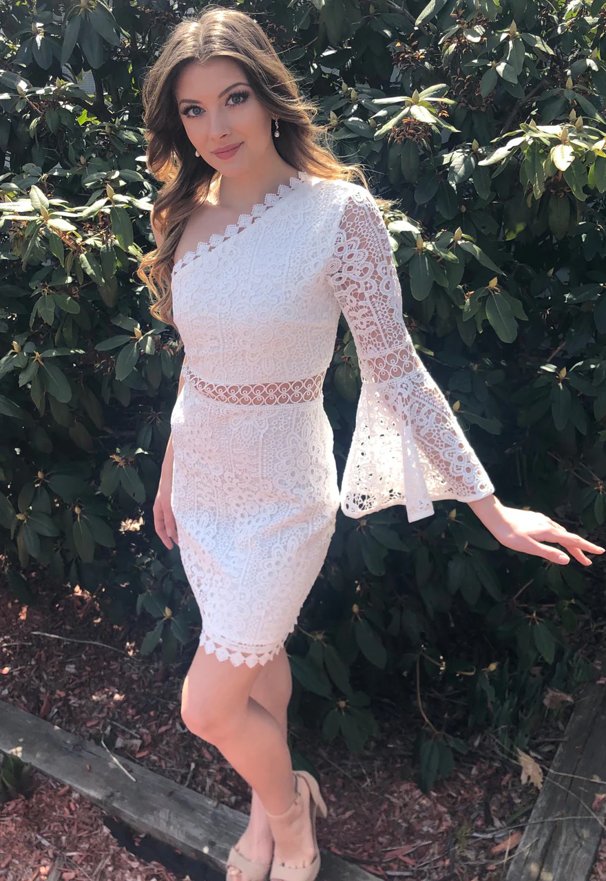 The Elysian Dress - White One Shoulder Lace Dress - Image 7