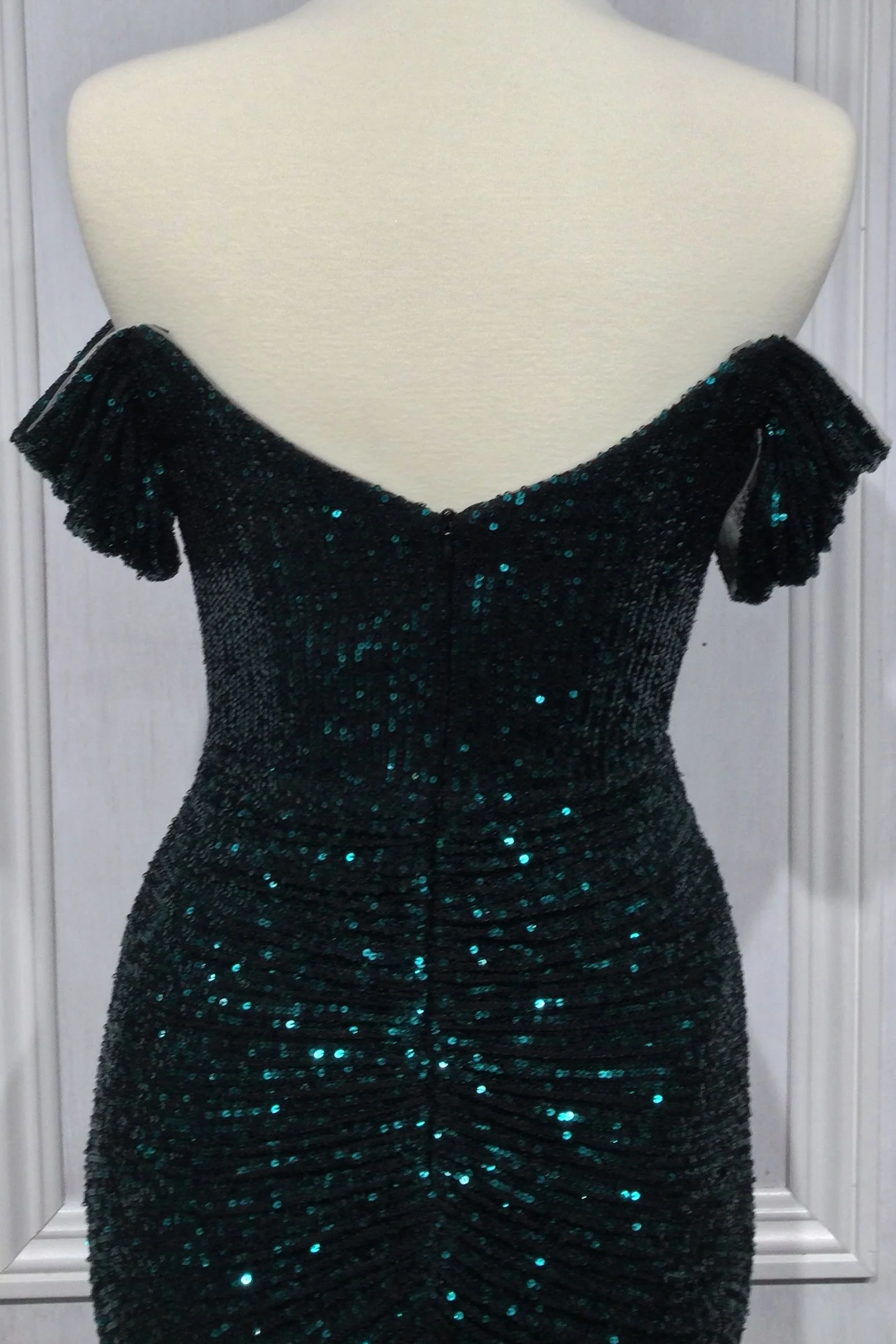 FALLON GOWN - OFF THE SHOULDER RUCHED SEQUIN DRESS - Image 8