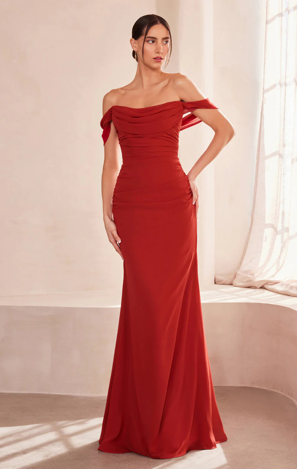 Faye Gown - Chiffon Off-the-Shoulder Fitted Dress - Image 11