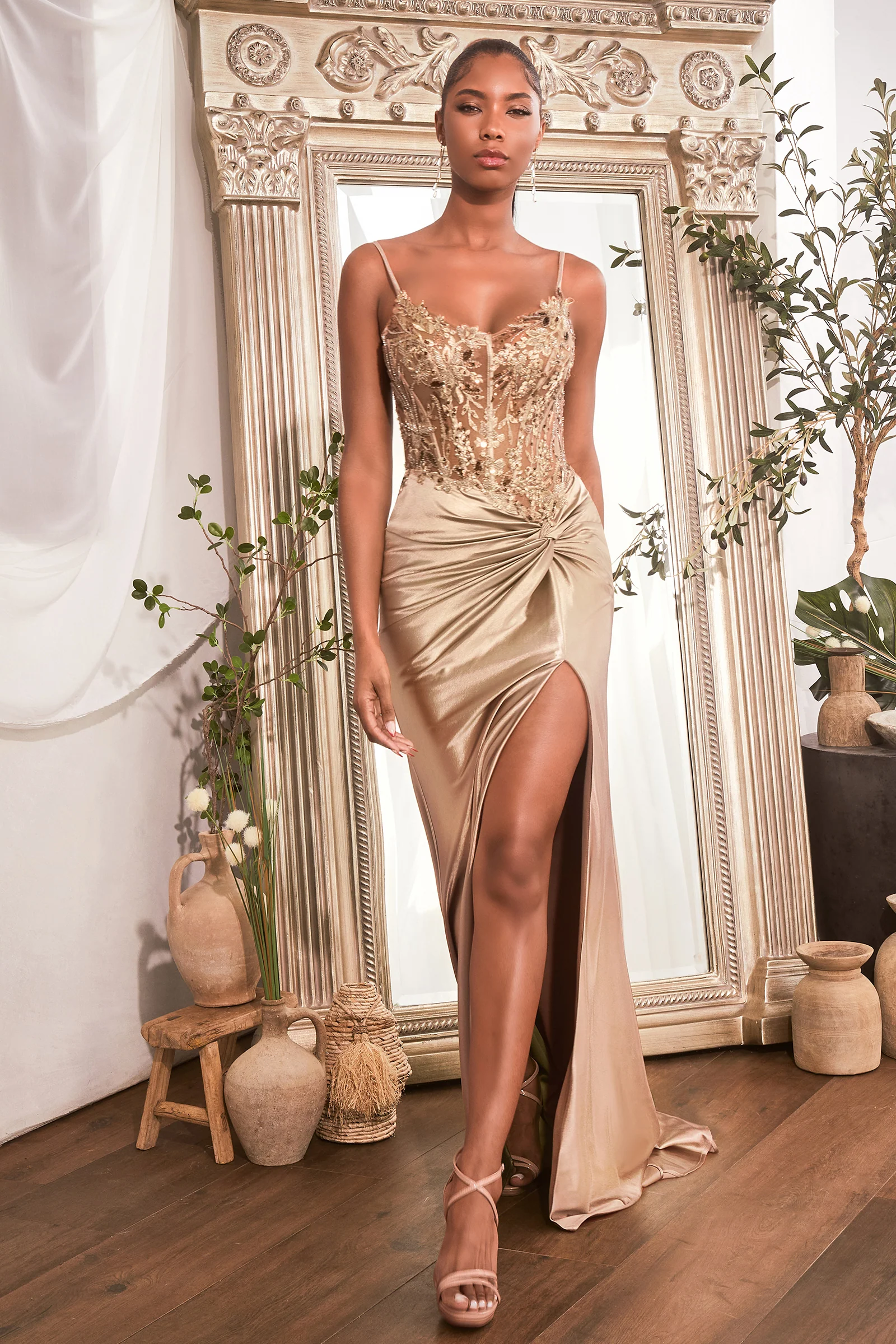 Flori Gown - Fitted Satin Gown with Embellished Bodice - Image 6