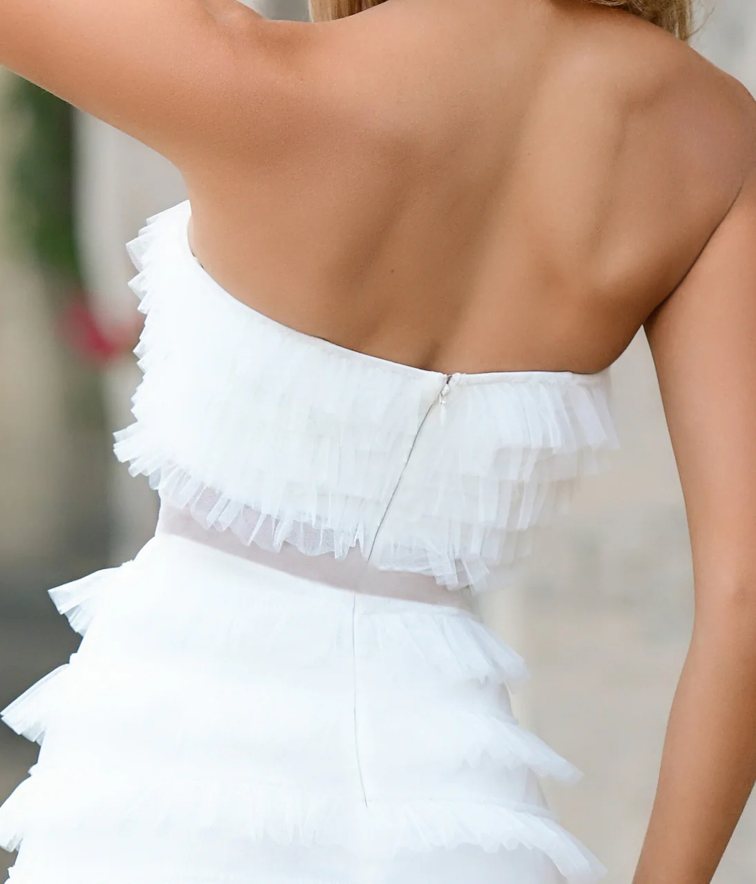 Georgia Mini Dress - White Ruffle Tulle Short Dress - Image 4