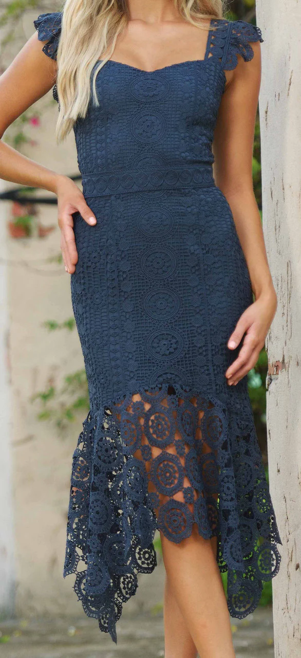 Giselle Dress - Steel Blue Lace Dress - Image 3