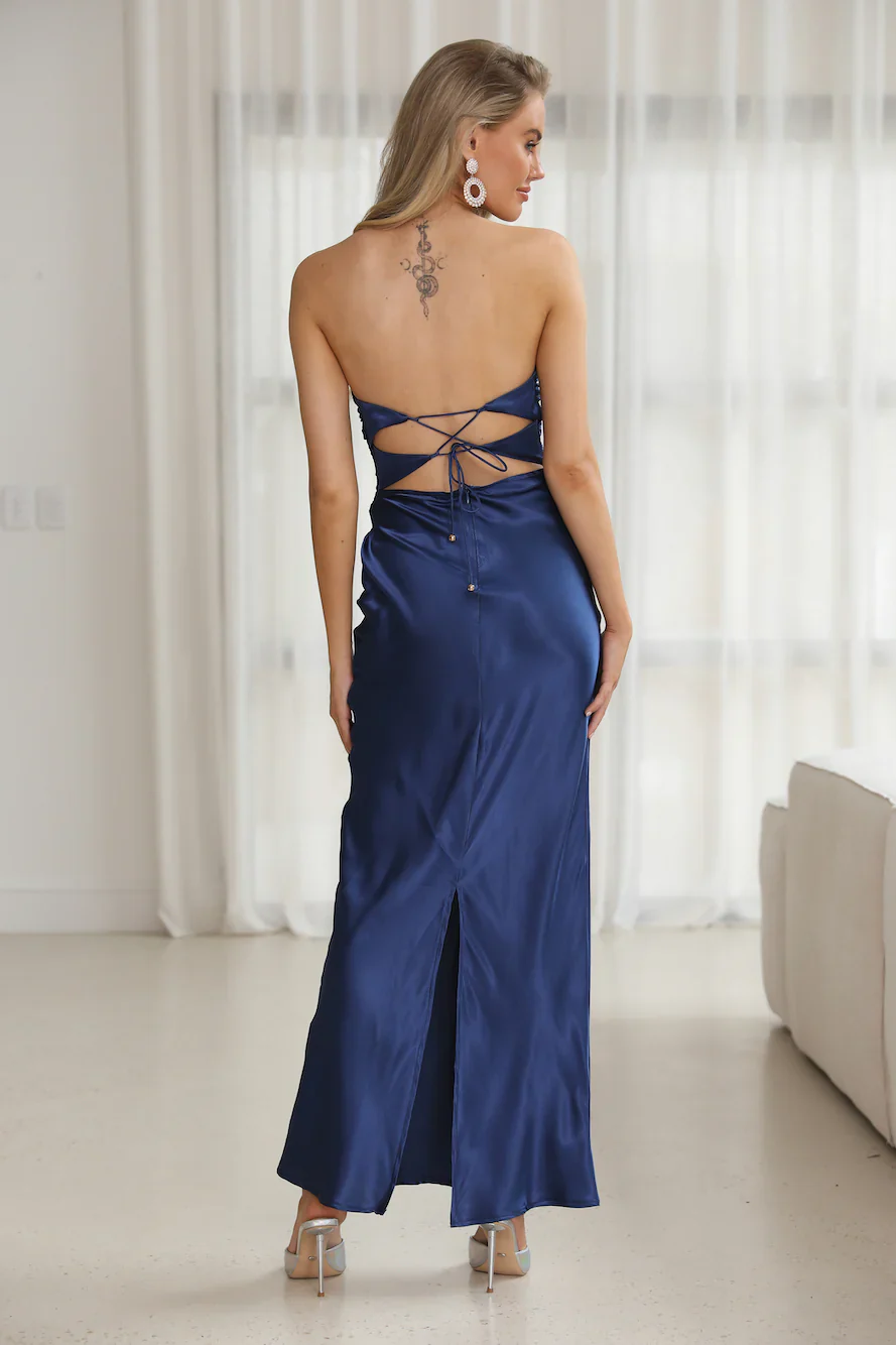 Harley Satin Maxi Dress - Navy - Image 7
