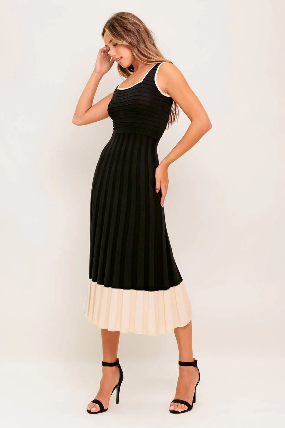 LAUREL BLACK & CREAM SWEATER MIDI DRESS - Image 7