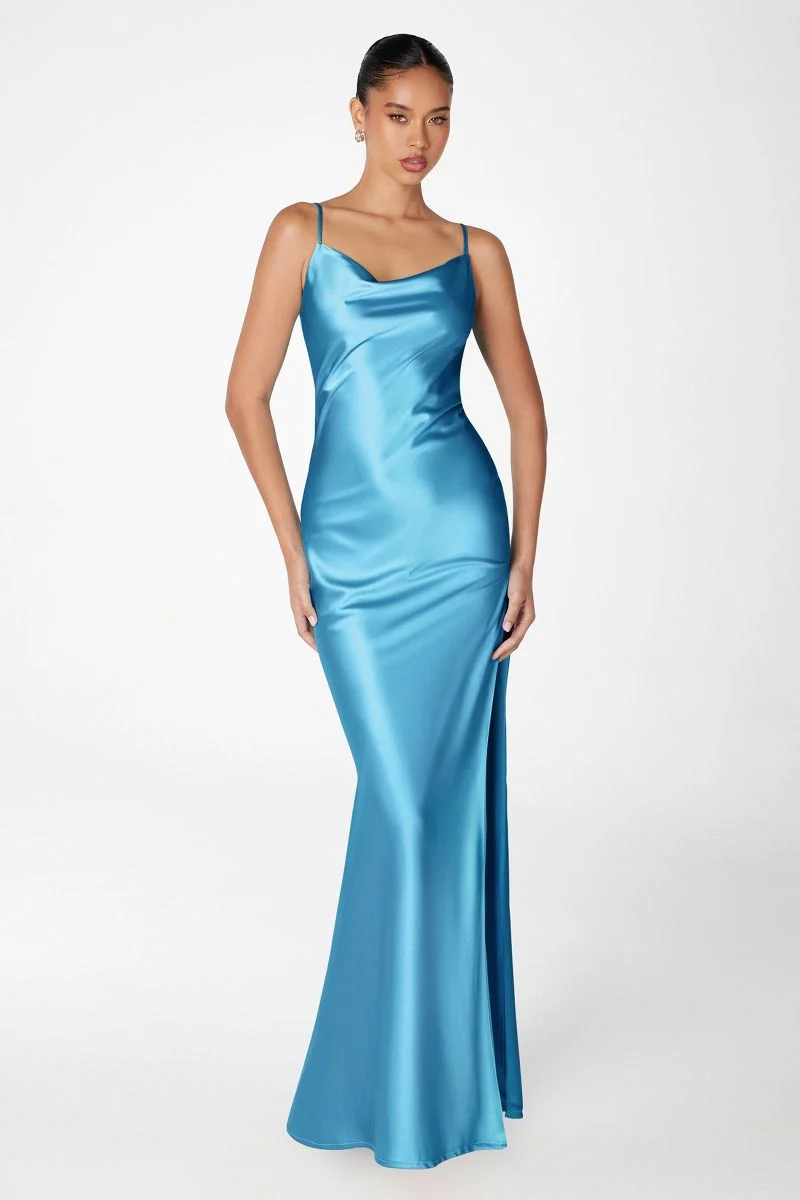 Lina Satin Cowl Neck Maxi Dress with Draped Back - Image 6