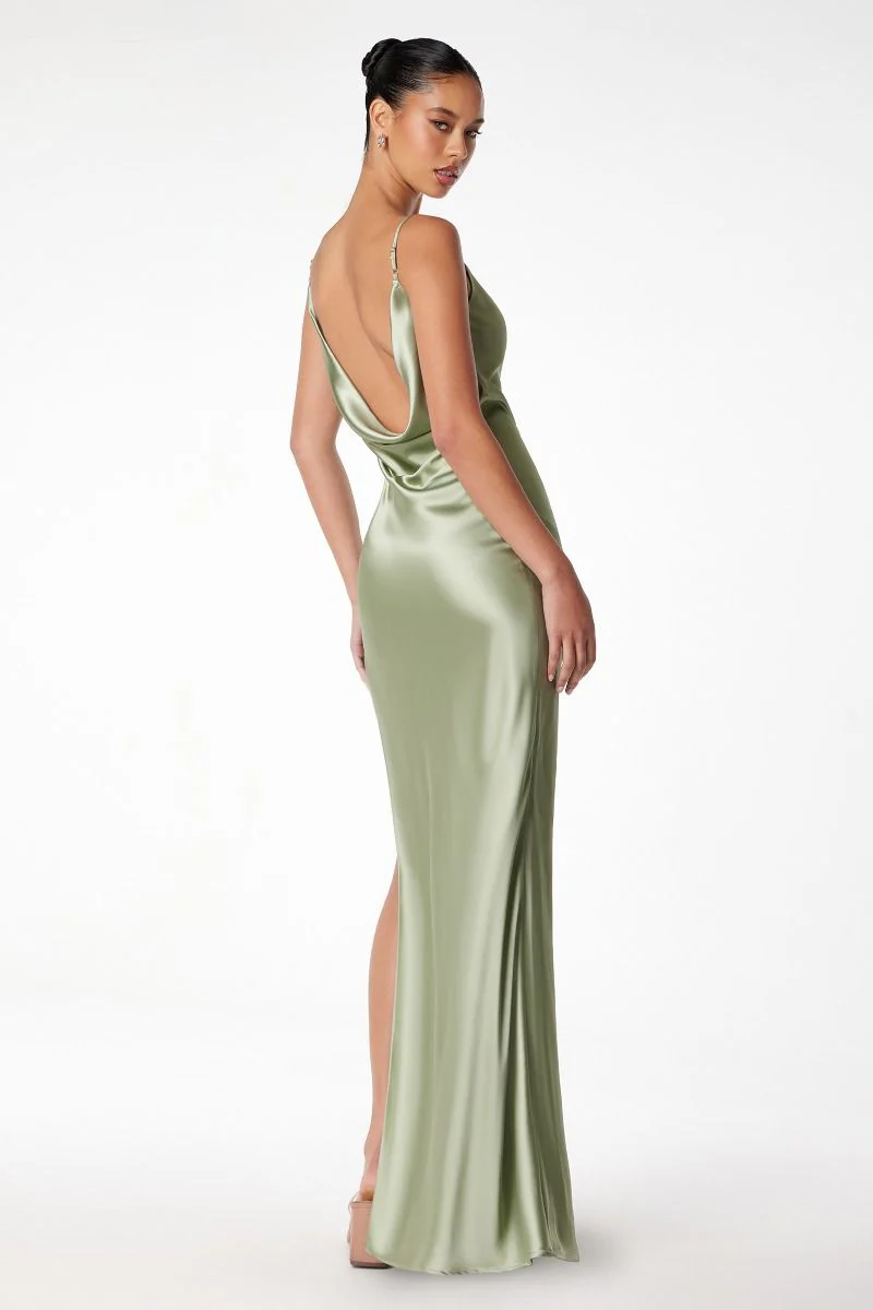 Lina Satin Cowl Neck Maxi Dress with Draped Back - Image 9