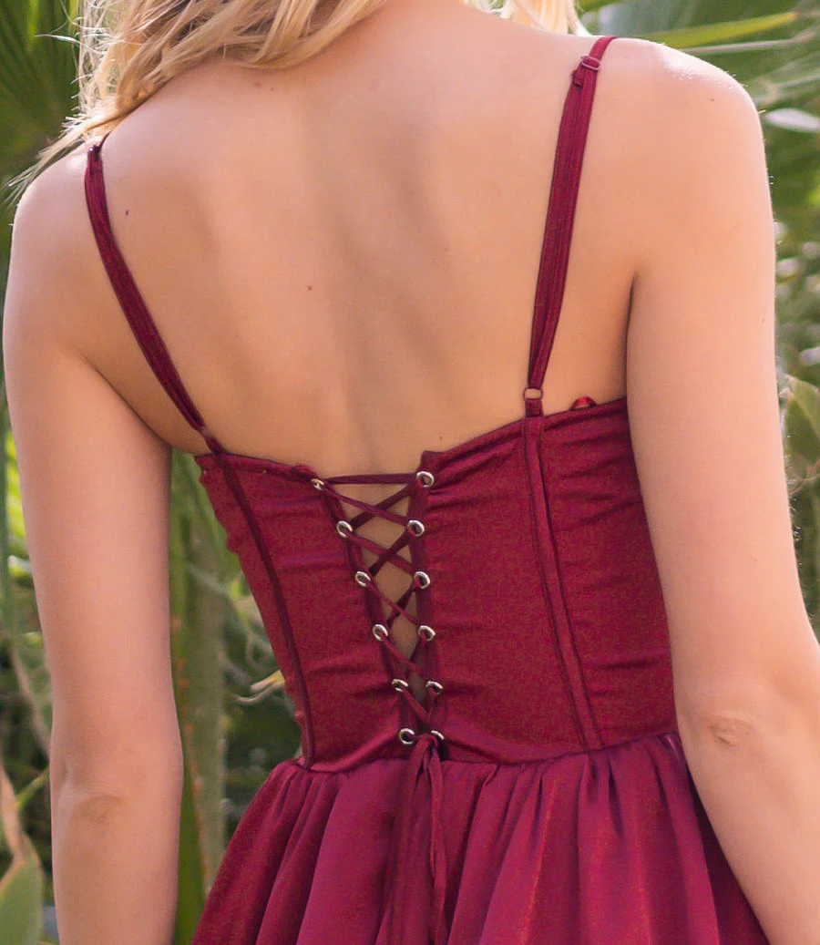 Maeve Corset Midi Dress - Burgundy - Image 6