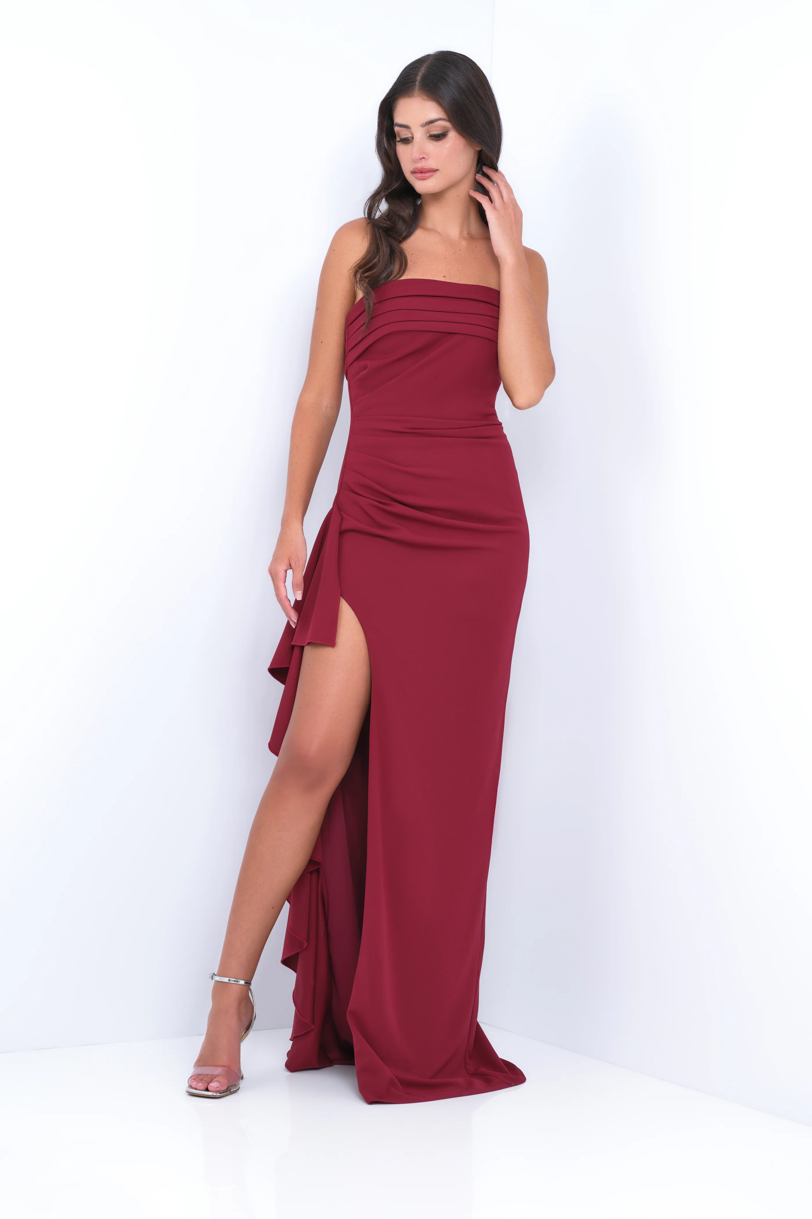 Marie Strapless Maxi Dress - Burgundy - Image 3
