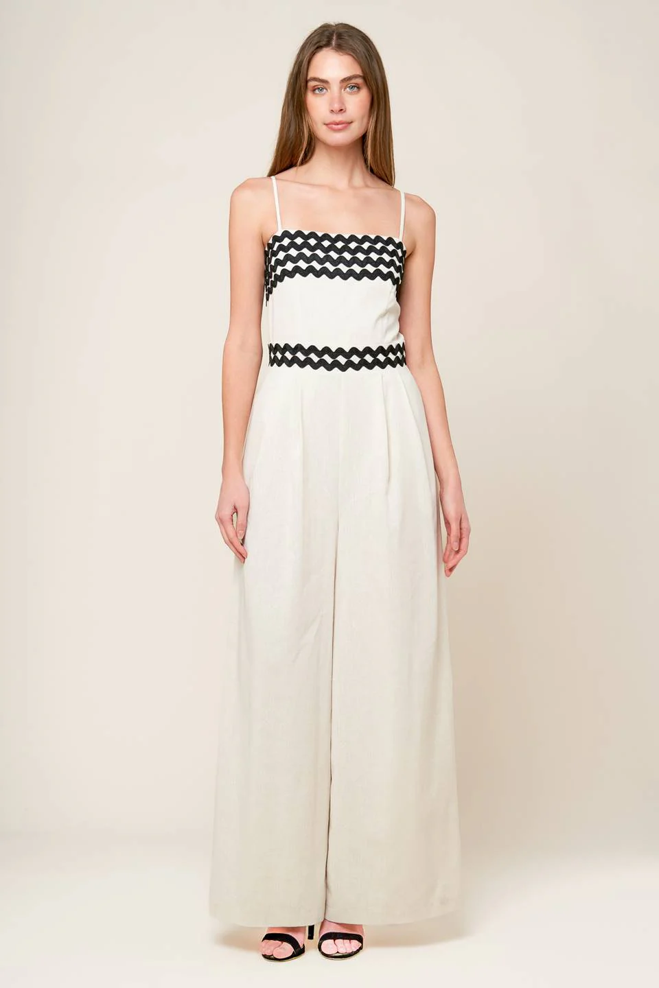 MEET AT THE PIER - CREAM - RIC RAC TRIM WIDE LEG JUMPSUIT - Image 3