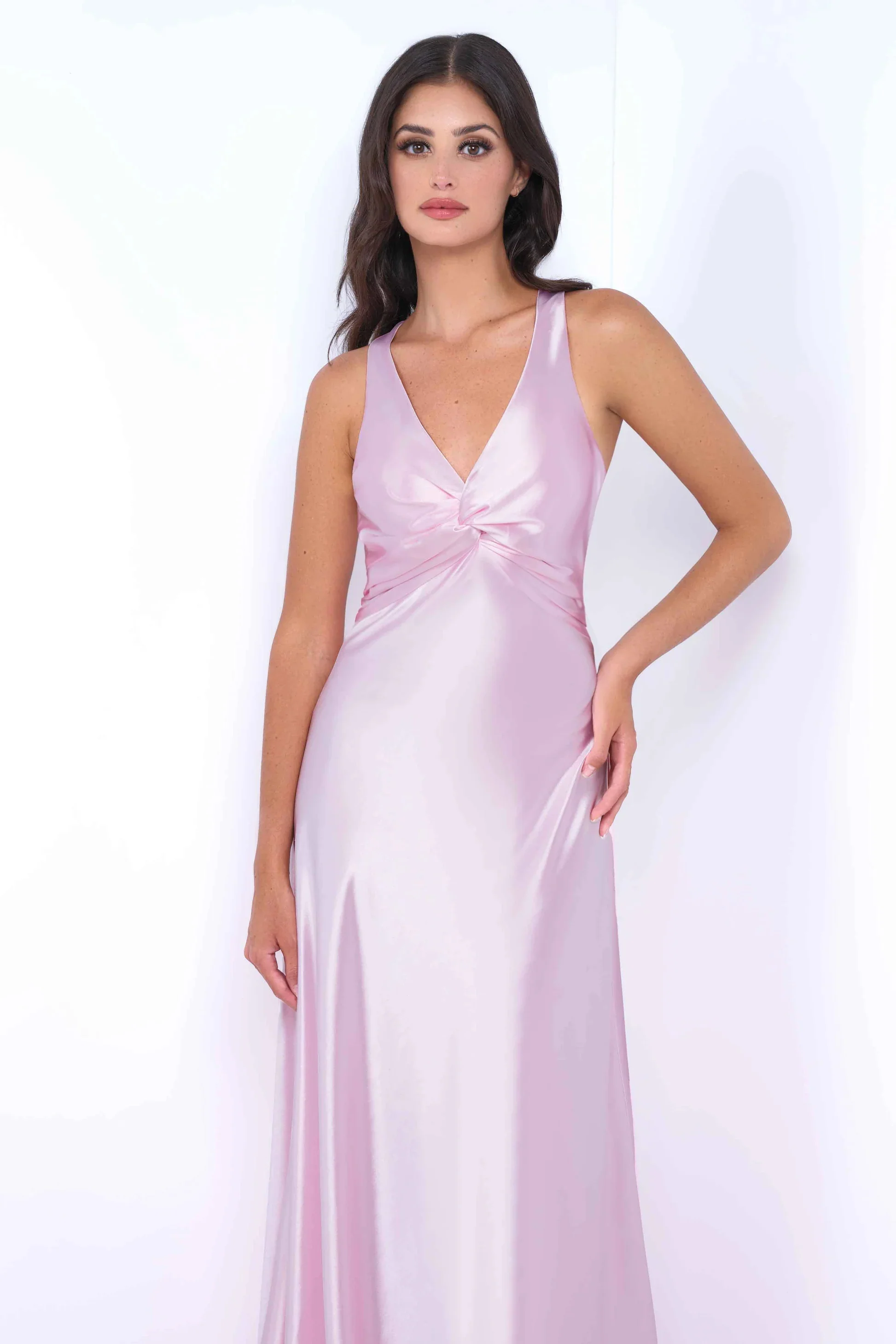 Odette Maxi Dress - Pink - Open Back With Adjustable Bow Tie Detail - Image 5