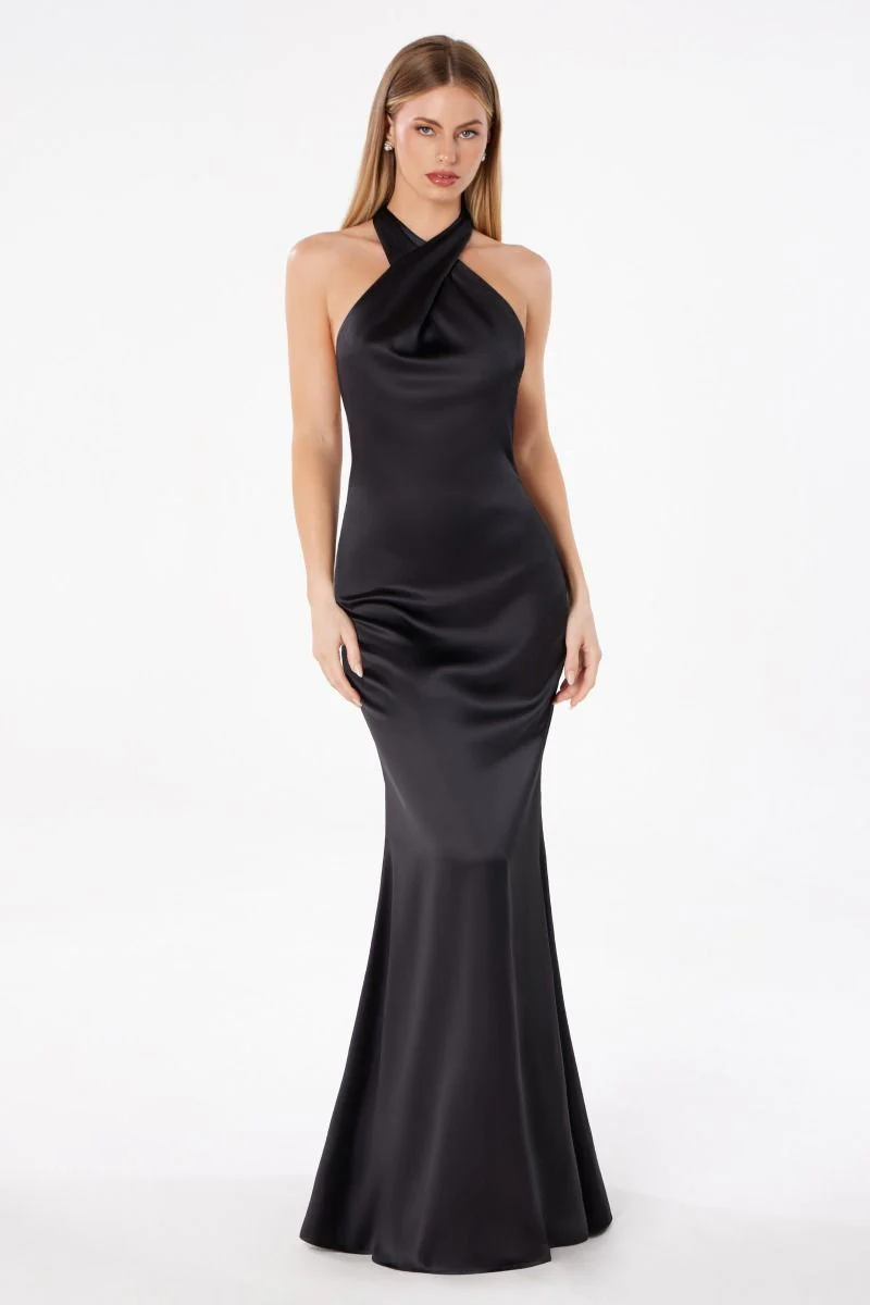 Piper Maxi Dress - Fitted Satin Halter Dress - Image 12