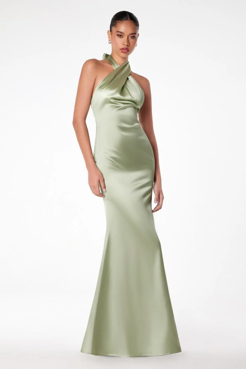 Piper Maxi Dress - Fitted Satin Halter Dress - Image 4