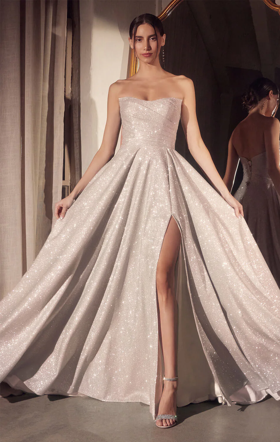 Quinn Gown - Long Strapless Glitter A-line Dress - Image 12