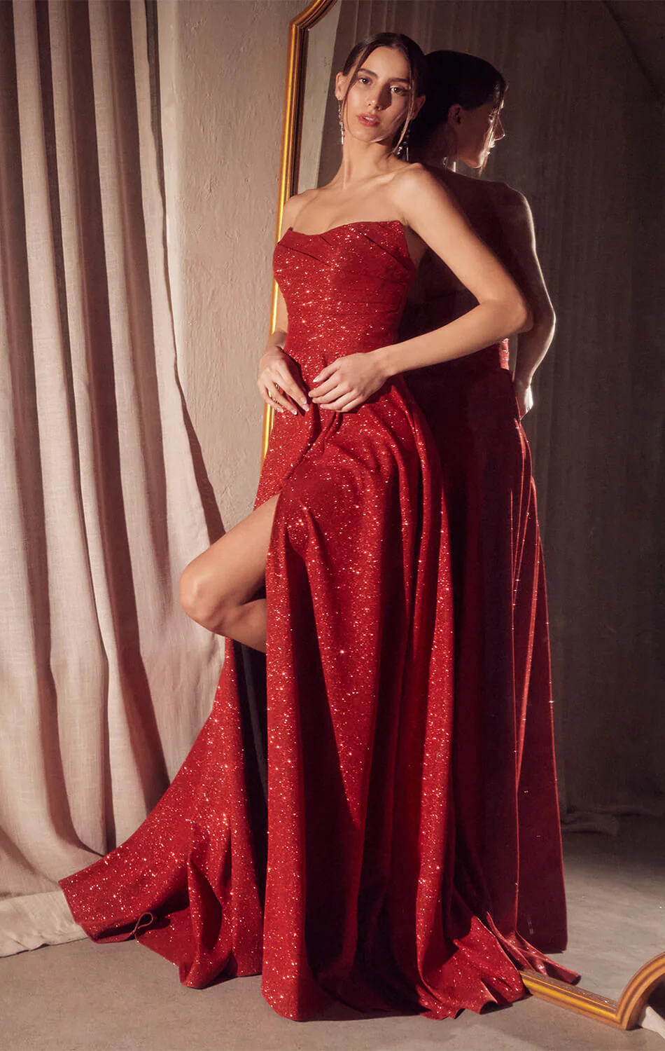 Quinn Gown - Long Strapless Glitter A-line Dress - Image 14