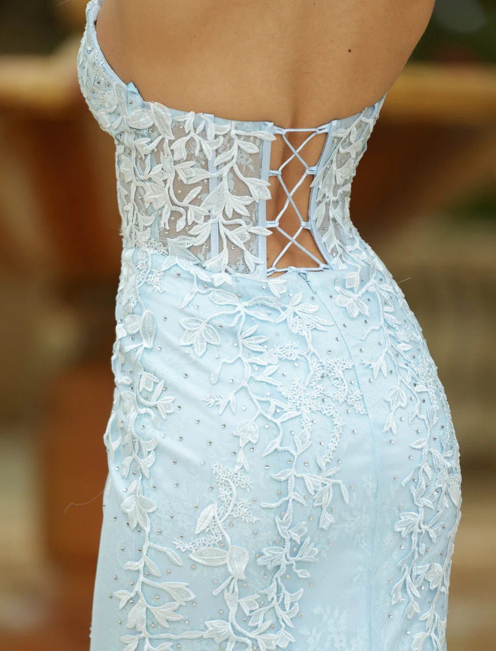 Reva Corset Gown - Light Blue Floral Lace Dress - Image 3
