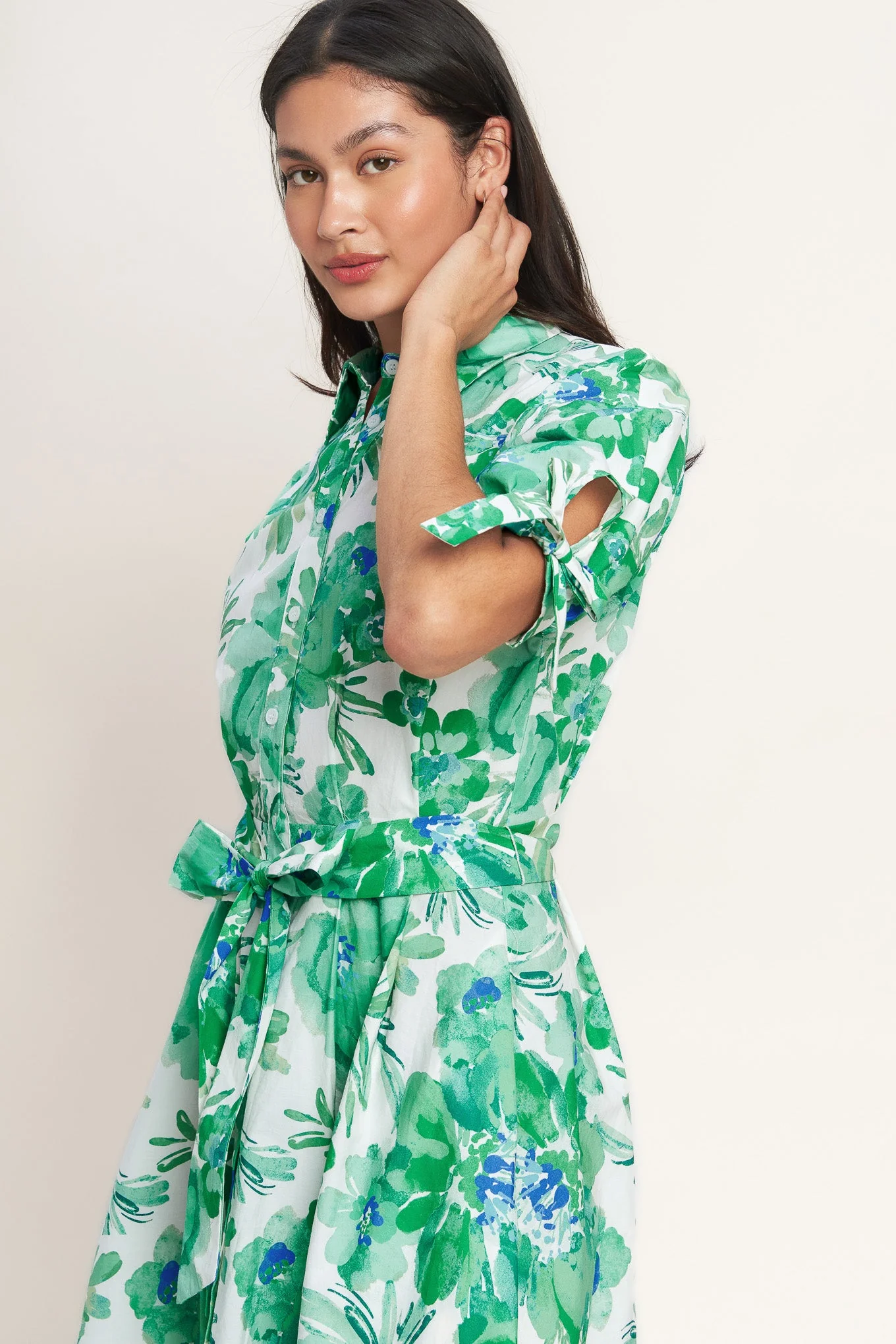 SIMPLY IN BLOOM GREEN FLORAL MIDI SHIRT DRESS - Image 3