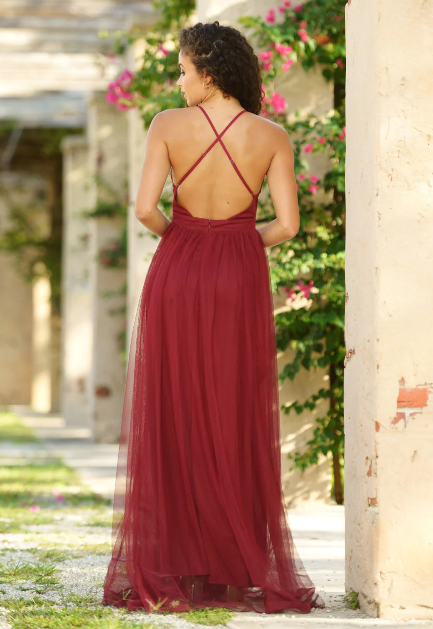 Sydney Maxi Dress - Wine Tulle Dress - Image 6