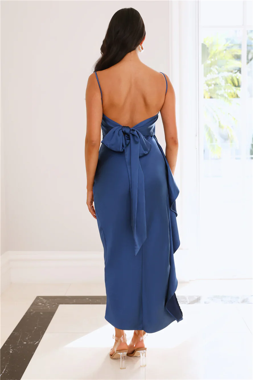 Tamera Satin Maxi Dress - Navy - Image 6
