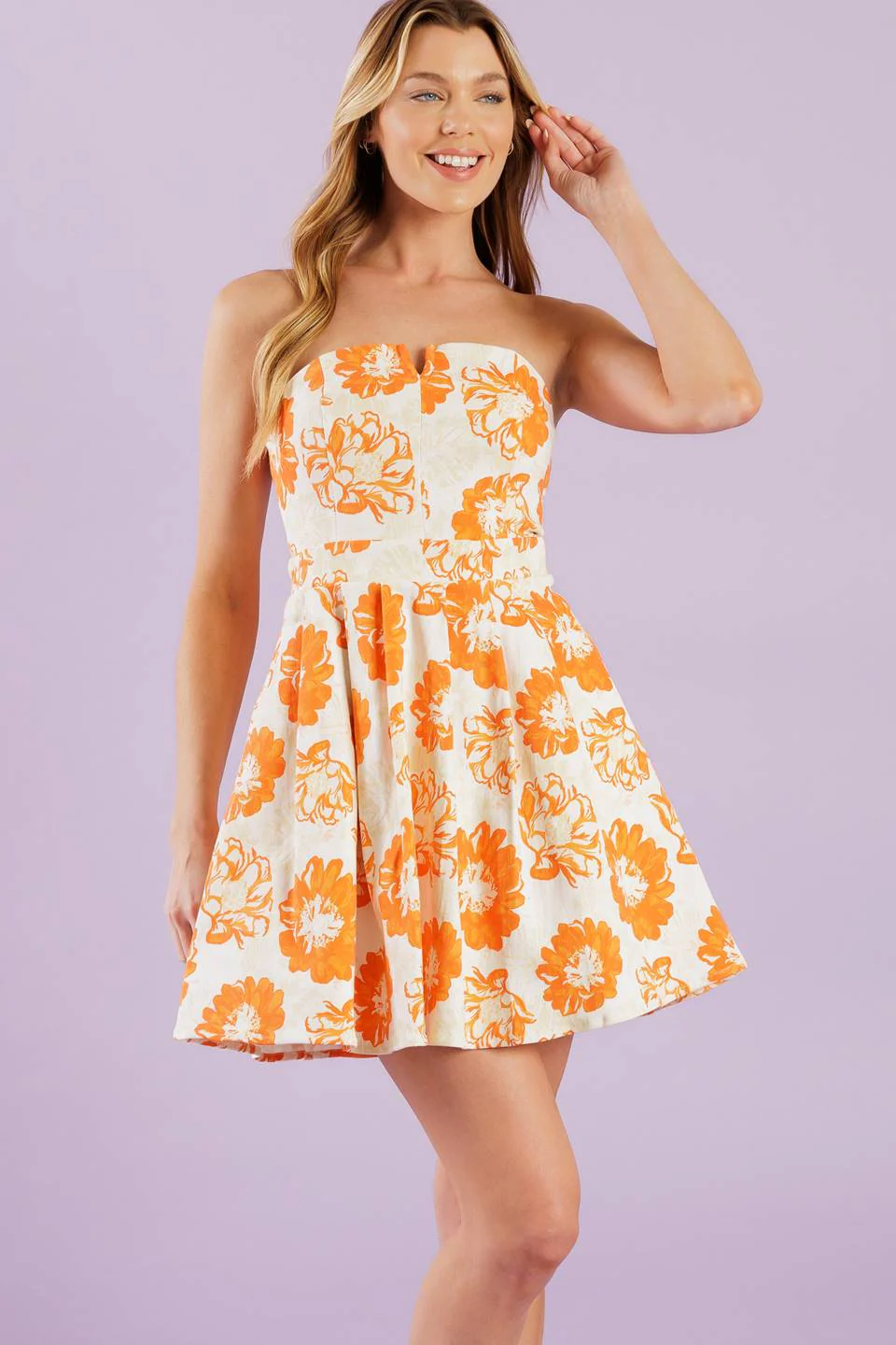 TANGERINE MIMOSAS ORANGE FLORAL MINI DRESS - Image 5