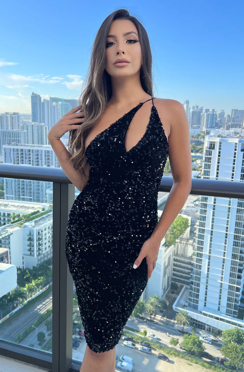 Size XS, Venice Midi Dress - Black Sequin Dress - FINAL SALE - Image 4