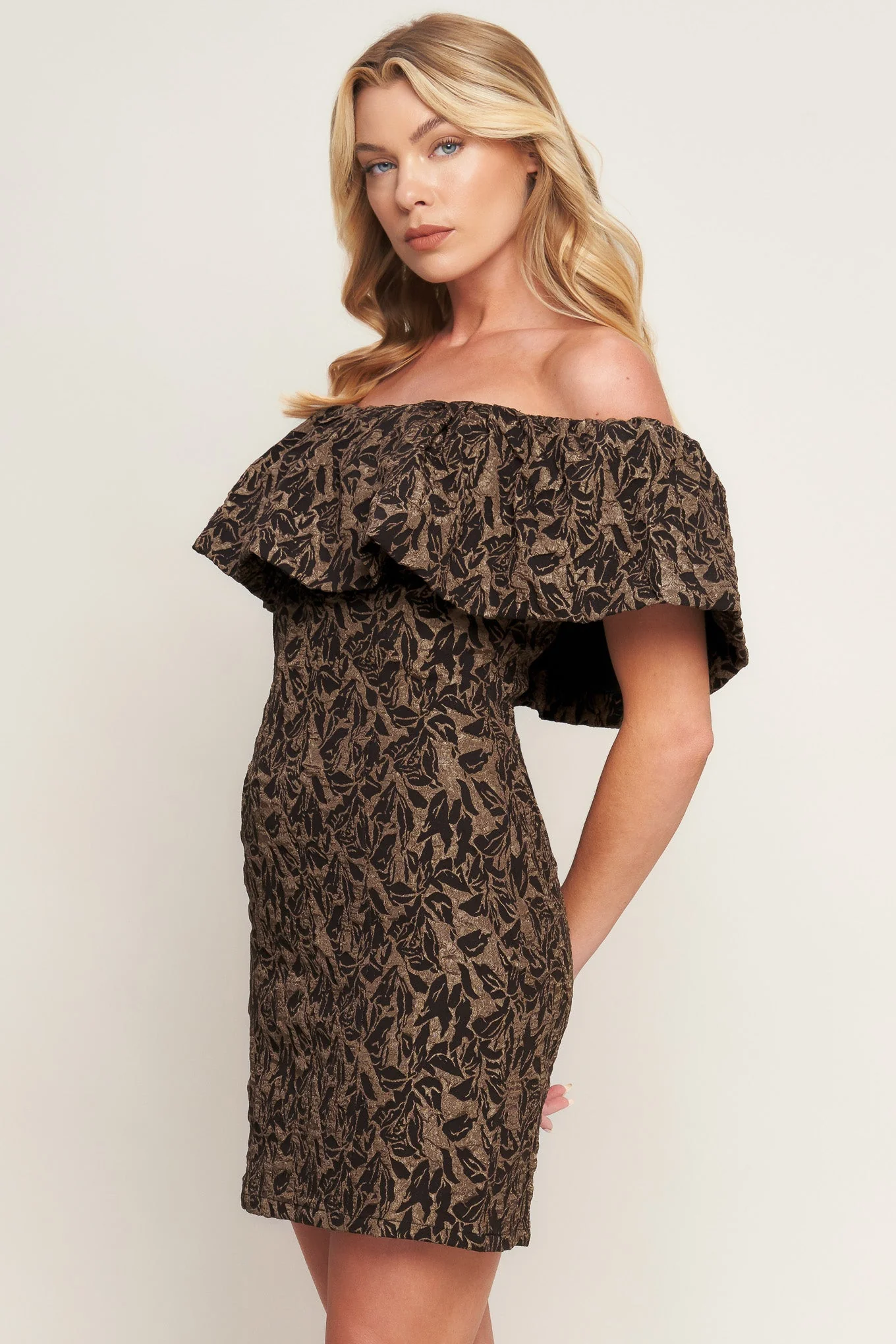 WHEREVER YOU MAY GO BROWN MINI DRESS WITH FLOUNCE - Image 6