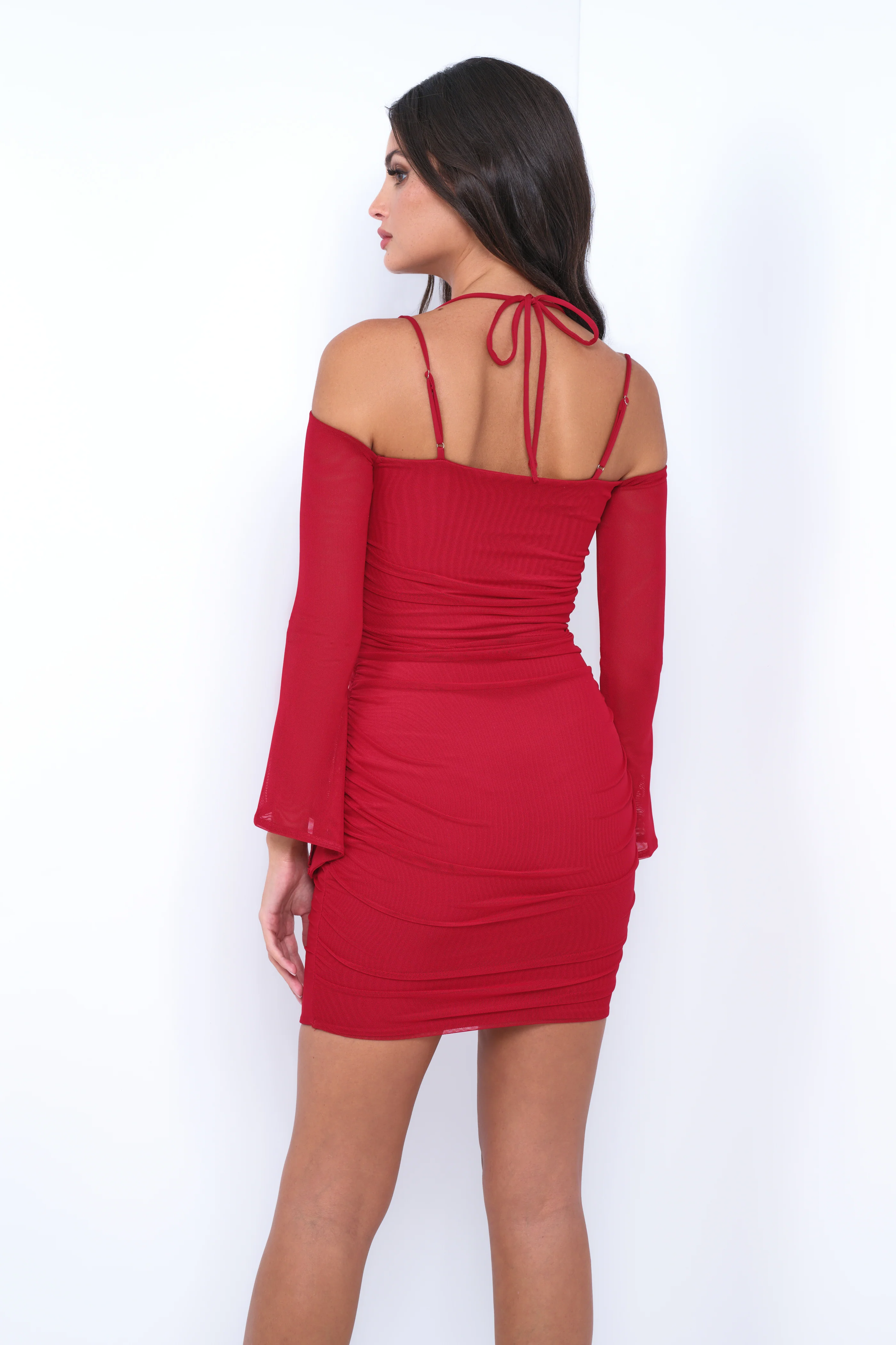 Zoe Mini Dress - Deep Red - Long Sleeve Short Dress - FINAL SALE - Image 4